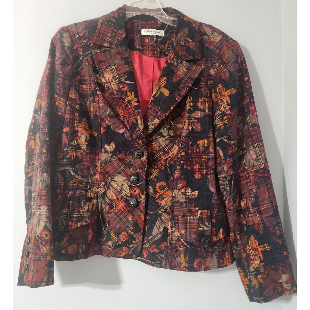Coldwater Creek Womens Multicolor Floral Plaid Blazer Jacket Autumn Print Lined